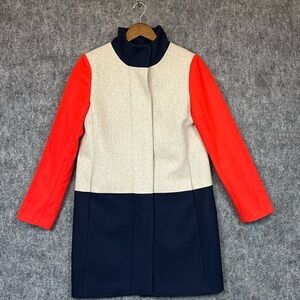 J.Crew Women's Colorblock Funnelneck Wool Blend Coat Jacket Size 8
